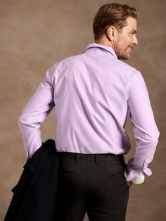 Breathable,.quick-drying,.and.wrinkle-resistant,.this.100%.cotton.shirt.does.it.all...Plus,.it's.engineered.to.hide.sweat.so.you.can.break.it.down.on.the.dance.floor.(or.in.the.conference.room).without.worry...Spread.collar...French.placket.for.a.cle Classic Stretch Long Sleeve Dress Shirt, Classic Long Sleeve Stretch Dress Shirt, Fitted Wrinkle-resistant Tops For Office, Purple Slim Fit Long Sleeve Dress Shirt, Fitted Wrinkle-resistant Dress Shirt For Semi-formal, Slim Fit Long Sleeve Dress Shirt, Wrinkle-resistant, Slim Fit Long Sleeve Wrinkle-resistant Dress Shirt, Wrinkle-resistant Slim Fit Long Sleeve Dress Shirt, Fitted Cotton Shirt With Wrinkle-resistant Finish