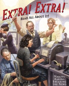 the cover of extra extra read all about it, featuring an image of people working on computers