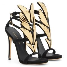 High Heeled Sandals, Giuseppe Zanotti Heels, Fashion Heels, Peep Toe Heels, Heeled Sandals, High Heel Sandals, Giuseppe Zanotti, Strap Sandals, Black And Gold