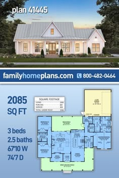 two story house plan with 3 beds and 2 baths