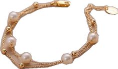 Elegant Pearl Chain Bracelet For Formal Occasions, Elegant Beaded Pearl White Bracelet, Elegant Pearl White Beaded Bracelet, Elegant Bracelets With Gold Round Beads, Elegant Pearl Chain Bracelet With Pearl Drop, Elegant White Chain Bracelet With Pearl Drop, Classic Gold Bracelets With Pearl Charm, Classic Gold Pearl Beaded Bracelets, Elegant White Chain Bracelet With Pearl Charm