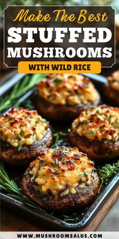 Delight your guests with these Stuffed Mushrooms filled with wild rice and creamy goodness! This easy, vegetarian finger food is the best appetizer for parties, combining the rich flavor of cream cheese with the hearty texture of wild rice. Healthy and satisfying, these bite-sized treats are perfect for any gathering, making them the ultimate crowd-pleaser! Mushroom Themed Party Food, Mushroom Side Dish Recipes, Dinner With Mushrooms, Mushroom Side Dish, Easy Stuffed Mushrooms, Vegetarian Finger Food, Mushroom Recipes Vegan, Finger Foods Snacks, Mushroom Side Dishes