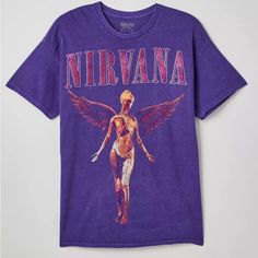 Condition: Brand New With Tag! In Excellent Condition! 100% Cotton Approx. Measurements: Pit To Pit: 22", Length: 28" Just Selling (No Trades, Price Is Firm) Relaxed Fit Screen Print Top By Urban Outfitters, Urban Outfitters Relaxed Fit Screen Print Top, Purple Cotton Band Merch Tops, Urban Outfitters Grunge Short Sleeve Tops, Urban Outfitters Grunge T-shirt For Streetwear, Urban Outfitters Summer Grunge Tops, Urban Outfitters Grunge Tops For Summer, Nirvana In Utero, Nirvana Shirt