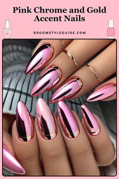 Explore these stunning Pink Chrome Nail Ideas perfect for any season! From Pink Chrome French Tip designs to simple baby pink chrome nails, find your next favorite look. Whether you're into short or coffin nails, acrylic or dip nails, we've got everything you need. Click to see more nail ideas with pink chrome and get inspired today! #pinkchromenails #nailideas #coffinnails #pinkchrome #nailideasacrylicchrome #shortnailideaspinkchrome Gold Accent Nail, Chrome Manicure, Chrome French, French Tip Design, Pink Chrome Nails, Chrome Nails Designs, Light Pink Nails, Creative Nail Art, Pink Chrome