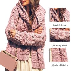 Hnewly Solid Cardigan Knitted Outerwear Casual Winter Fashionable Hood – hnewly Winter Knitted Acrylic Sweater Coat, Winter Chunky Knit Sweater, Cozy Winter Sweater For Cold Weather, Cozy Sweater Coat For Winter, Winter Acrylic Outerwear For Cold Weather, Acrylic Outerwear For Winter Cold Weather, Trendy Warm Cardigan For Winter, Trendy Winter Sweater For Cold Weather, Thick Winter Sweater For Cold Weather