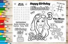 Barbie Birthday Activity Coloring Sheet- Printable Barbie Activity Sheet, Barbie Birthday Games, Barbie Games Birthday, Printable Barbie, Printable Activity Sheets, Barbie Games, Happy Birthday Coloring Pages, Colour Pages, Dance Camp