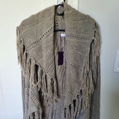 Lascana Beige Fringe Cardigan Sweater, Brand New, Size M/L One Size Long Sleeve Cardigan With Fringe, One Size Long Sleeve Fringe Cardigan, Alfred Dunner Sweaters, Floral Kimono Cardigan, Madewell Cardigan, Velvet Cardigan, Free People Cardigan, Fur Cardigan, Lantern Sleeve Sweater