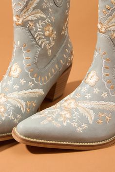 Caroline Embroidered Western Booties in Black | Altar'd State Bride Cowboy Boots, Wedding Boots For Bride, Wedding Cowgirl Boots, Bridal Cowboy Boots, Forest Wedding Theme, Enchanted Forest Wedding Theme, Cowgirl Boots Wedding, Wedding Cowboy Boots, Western Silhouette