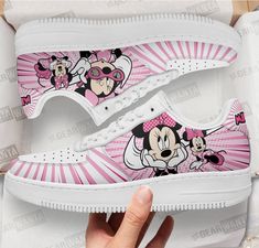 Minnie Air Sneakers Custom Shoes All of our Air Sneakers styles are custom-made-to-order and handcrafted to the highest quality standards. High-quality rubber sole for traction and exceptional durability Lace-up closure for a snug fit. Material: Microfibre leather: chemical & abrasion resistance, anti-crease, aging resistance Eco-friendly and 100% Vegan. Please allow 10-15 business days to receive a tracking number while your order is hand-crafted, packaged and shipped from our facility. Minnie Shoes, Minnie Mouse Cartoons, Nfl Shoes, Cute Minnie Mouse, Custom Shoes Men, Air Sneakers, Air Force 1 Shoes, Team Branding, Air Force 1 Sneakers