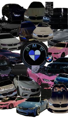 a bunch of cars that are all different colors and sizes in the same image,