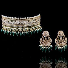 Huma Set - á La Couture Festive Attire, Kundan Necklaces, Jewelry Design Necklace, Pearl Drop, Cz Stone, Base Metal, Matching Earrings, Faux Pearl, Statement Necklace