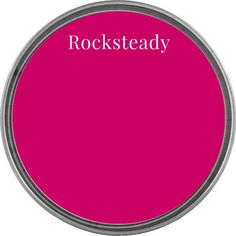 the words rocksteady are in white letters on a bright pink circle with silver rims