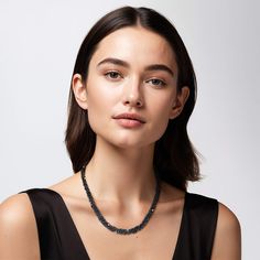 An exquisite ladies necklace is adorned with over 200 dark black Spinel beads. Each bead is meticulously chosen to create a statement piece that exudes sophistication and shine. The necklace, gracefully drapes along the neckline with the allure of the deep black Spinel. Embrace the bold charm of black Spinel, allowing each bead to shimmer and sparkle, adding a touch of glamour to every step you take. Formal Chain Necklace With Round Beads, Luxury Black Pearl Necklace With Round Beads, Elegant Polished Beads Jewelry For Evening, Elegant Polished Bead Jewelry For Evening, Elegant Formal Jewelry With Black Beads, Elegant Evening Jewelry With Polished Beads, Elegant Black Beaded Jewelry, Elegant Black Beaded Jewelry For Formal Occasions, Elegant Formal Black Beaded Jewelry