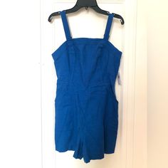 Blue Old Navy Romper! Nwt But Missing The Little Tie. Cobalt Blue Colored Linen. Petite Xs, Adjustable Straps. Pockets! Fitted Shortalls For Summer Day Out, Casual Blue Shortalls For Spring, Blue Shortalls With Pockets For Spring, Casual Blue Sleeveless Shortalls, Blue Sleeveless Shortalls For Summer, Sleeveless Blue Shortalls For Summer, Casual Blue Shortalls For Work, Casual Blue Workwear Shortalls, Blue Cotton Jumpsuits And Rompers With Relaxed Fit