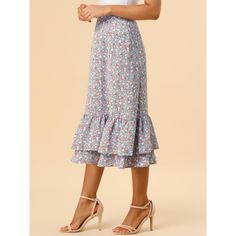 Featuring it's pretty ditsy floral print, this midi skirt is a summery option that can be worn with just about anything. Channel elegant style in this midi skirt, beautifully printed with a blossom print for a versatile look. It is made from lightweight fabric, adds definition to the free-flowing design. Falling to a waterfall midi hem, it sits high on the waist with a discreet side zip fastening. Summer days call for effortlessly feminine styles like the skirt. Midi Skirt Blue, Flowy Midi Skirt, Blossom Print, Ditsy Floral Print, Floral Print Skirt, Free Flowing, Hem Style, Flowy Skirt, Women's Skirts