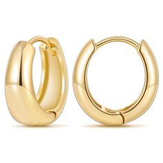 PRICES MAY VARY. Hoop Earrings for Women: Under 0.3 oz Handcrafted high-polished gold huggie earrings for women, hollow and lightweight design, comfortable for everyday wear Reliable Material: 18k gold plated chunky earrings for women, no lead or nickel, gentle for sensitive ears Size: 13mm outer diameter, 5.4mm thickness thick hoop earrings with secure top clasp, easy to put on and take off.If the clasp is not tight enough after daily use, please pull up the needle a little bit make it work aga Trendy Yellow Gold Nickel-free Hoop Earrings, Little Hoop Earrings, Tarnish Resistant 14k Gold-tone Hoop Earrings, Thick Gold Hoop Earrings, Thick Gold Hoops, Gold Plated Hoop Earrings With Gold-tone Hardware, Yellow Gold Hoop Earrings With Gold-tone Hardware, Yellow Gold Tarnish-resistant Brass Hoop Earrings, Thick Hoop Earrings