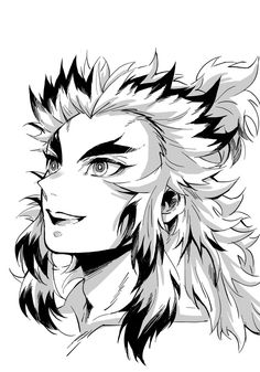 a black and white drawing of a man with long hair, wearing a mohawk hairstyle