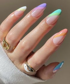 French Nails Design, Colour Tip Nails, August Nails, Pastel Nails Designs, Cute Summer Nails, Pastel Nails, French Tip Nails, Best Acrylic Nails, Cute Acrylic Nails