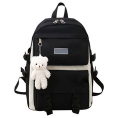 This cute backpack is made of breathable canvas, waterproof and wear-resistant, ensure the long service life. The high quality zipper ensures durable and smooth using. At the same time, the shoulder straps are reinforced, ensures the load-bearing capacity of the package. Backpack size: 11.4 x 4.7 x 15.8 inch (LxW xH ) . The storage space of this canvas messenger bag is big enough for your daily belongings. You can easily take your iPad, cell phone, book, wallet, makeup, etc. with you. 5pcs set:… Small Drawstring Bag, Backpack Decoration, School Bags For Girls, Canvas Messenger Bag, Cute Backpacks, Bear Doll, Girl Backpacks, School Backpacks, Bag Set