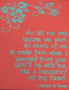 a red book with blue writing on it and a pink cover that says, so let me say before we part of me is made from what i learned from you