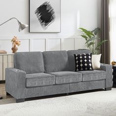 a living room scene with focus on the couch