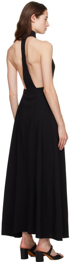 Lightweight stretch wool crepe dress. · Halter neck · Zip closure at side seam · Button closure at back neck · Racer back · Partial cupro satin lining Supplier color: Black Wool Crepe, Resort Dresses, Backless Maxi Dresses, Camilla And Marc, Midi Shirt Dress, Dress Measurements, Style Maxi Dress, Crepe Dress, Cream Dress