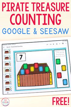 the pirate treasure counting google and seesaw game is shown with text overlaying it