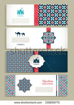 set of banners with arabic ornames and geometric patterns on the edges for design