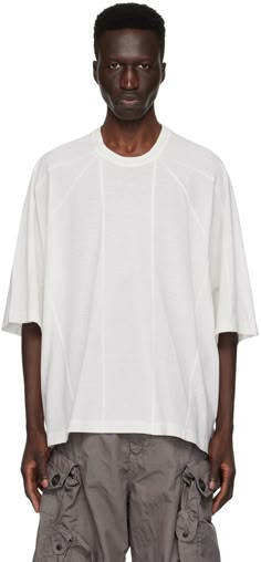 Cotton jersey T-shirt. · Paneled construction · Rib knit crewneck · Raglan sleeves Supplier color: Off-white Baby Keem, Cuban Shirts, Mens Beach, Scarf Shirt, Monochrome Fashion, Raglan Shirts, White Paneling, Tee Outfit, Men's Knit