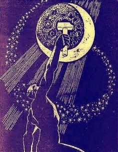 a drawing of a person reaching up to the moon with a hammer in their hand