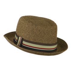 Kid's Pork Pie Stripe B, FedoraMade of 100% paper straw.One size fits most with adjustable elastic tie string, fitting up to 56cm (7 1/8).Youth/Boys.Fitted with an inner hat band.Crown measures 4 inches deep.Brim measures 2 inches wide.Hand wash only.Imported. Solid in color, pork pie paper braid fedora for little boys.Crown of hat is featured with a multi colored striped hat band.Round pork pie crown.Brim is slightly upturned.Our cute pork pie fedora hat is perfect for dressing up your little b Adjustable Woven Fedora For Spring, Adjustable Woven Panama Hat In Paper Straw, Summer Adjustable Brown Boater Hat, Adjustable Brown Summer Boater Hat, Casual Fitted Woven Hat, Adjustable Paper Straw Fedora With Short Brim, Adjustable Flat Brim Sun Hat In Paper Straw, Adjustable Flat Brim Paper Straw Sun Hat, Adjustable Paper Straw Sun Hat With Flat Brim