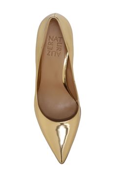 A pointy-toe pump with a flexible sole and comfy cushioning is styled with a curving topline that dips along the sides to show extra bits of skin. 3 1/4" heel Contour+ comfort technology Padded footbed Arch support Leather upper/synthetic lining and sole Imported Women's Shoes Gold Pointed Toe Kitten Heels With Sculpted Heel, Gold Pointed Toe Court Shoes With Deep Heel Cup, Classic Gold Pointed Toe Court Shoes, Gold Heels With Removable Insole And Pointed Toe, Gold Heels With Sculpted Heel And Pointed Toe, Spring Gold Court Shoes With Sculpted Heel, Gold Court Shoes With Sculpted Heel For Spring, Gold Pointed Toe Heels With Sculpted Heel, Gold Pointed Toe Heels Medium Width