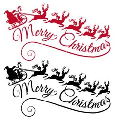 santa's sleigh and reindeers with merry lettering