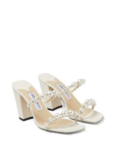 Jimmy Choo Amara 85mm Sandals - Farfetch Jimmy Choo Pearl Shoes, Pearl Jimmy Choo Heels, Jimmy Choo Pearl Heels, Jimmy Choo Bridal Shoes, Jimmy Choo Wedding Shoes, Pearl Heels, Pop Clothing, Pearl Embellishment, Pearl Shoes