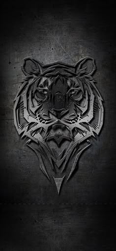 a tiger's head is shown in the middle of a black background with white lines