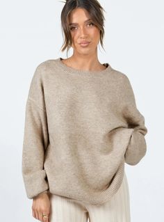 Ryanna Sweater Beige Crewneck Sweatshirt Women, Sweater Oversized, I'm With The Band, Fall Fits, Beige Sweater, Chunky Sweater, Sweaters Knitwear, Fall Sweaters, Sustainable Clothing