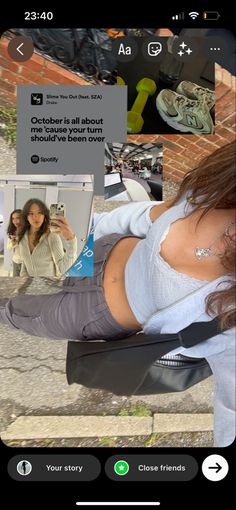 a woman is taking a selfie with her cell phone while sitting on a bench