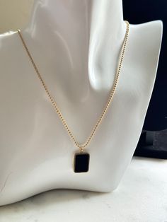 This necklace will capture the essence of refined beauty. ✨ Chic Long Chain Necklace As Gift, Elegant Rectangular Clavicle Chain Necklace, Chic Rectangular Pendant Necklaces For Gifts, Chic Rectangle Pendant Necklace For Gift, Chic Necklace With Rectangular Pendant For Gift, Chic Everyday Necklace With Rectangular Pendant, Minimalist Chain Necklace With Large Pendant As Gift, Minimalist Chain Necklace With Large Pendant, Elegant Necklace With Adjustable Chain And Square Pendant