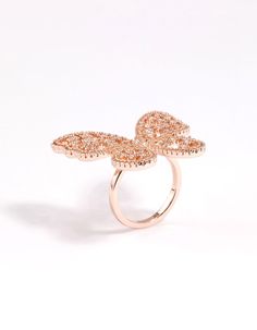 Discover our collection of signature cubic zirconia rings at Lovisa — perfect for making a subtle statement in your stack. Explore our wide range of stacking and stand-out rings and add a hint of glamour to your look. | Lovisa Rose Gold Statement Butterfly Ring, Size: Small/Medium Elegant Adjustable Rose Gold Butterfly Ring, Elegant Rose Gold Butterfly Open Ring, Rose Gold Cubic Zirconia Butterfly Ring For Anniversary, Anniversary Rose Gold Butterfly Ring With Cubic Zirconia, Rose Gold Cubic Zirconia Butterfly Ring For Wedding, Rose Gold Ring With Pave Setting Gift, Rose Gold Diamond Butterfly Ring For Anniversary, Luxury Adjustable Rose Gold Rings, Rose Gold Butterfly Promise Ring