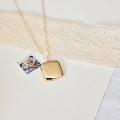 Square Personalized Locket Necklace - Holds Two Pictures | Tiny Tags