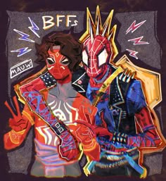 an image of two people dressed up as spiderman and iron man with the words bff on them