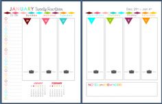 the january and december calendars are lined up with colorful pennants on each side