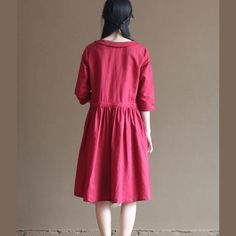 Red linen sundress half sleeve fit flare dressesThis dress is made of cotton linen fabric, soft and breathy, suitable for summer, so loose dresses to make you comfortable all the time.Measurement: Size S length 98cm / 38.22" Shoulder 37cm / 14.43" Bust 92cm / 35.88" Waist 88cm / 34.32" Sleeve Length 40cm / 15.6" Cuff 26cm / 10.14" Armhole 33cm / 12.87" hem 215cm / 83.85" Size M length 100cm / 39" Shoulder 38cm / 14.82" Bust 96cm / 37.44" Waist 90cm / 35.1" Sleeve Length 40cm / 15.6" Cuff 27cm / Summer Solid Color Half Sleeve Dresses, Summer Solid Half Sleeve Dresses, Summer Dresses With 3/4 Sleeves In Solid Color, Solid Color Half Sleeve Summer Dress, Solid Color Summer Dresses With 3/4 Sleeves, Casual Summer Dresses With 3/4 Sleeves, Summer Solid Color A-line Short Sleeve Dress, Summer Cotton Midi Dress With Half Sleeves, Cotton Half Sleeve Midi Dress For Summer