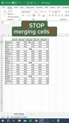 a screenshot of a computer screen with the words stop merging cells on it and an image of a cell phone