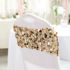 5 pack | Gold | Big Payette Sequin Round Chair Sashes Crystal Candelabra Wedding, Linen Napkins Wedding, Events Decorations, Party Chairs, Chair Sash, Family Christmas Party, Venue Decorations, Chair Sashes, Round Chair