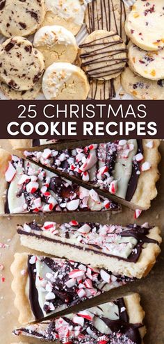 christmas cookie desserts with chocolate and peppermink on top, including oreo cookies