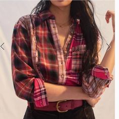 Beautiful And Stylish Plaid Shirt Stunning Colors Rare*** Fall Plaid Top With Placket, Pink Button-up Flannel Shirt For Fall, Flannel Long Sleeve Tops With Buttons, Collared Flannel Top With Buttons, Flannel Button-up Top With Buttons, Flannel Button-up Workwear Tops, Flannel Button-up Top For Work, Plaid Flannel Shirt, Shirt Button