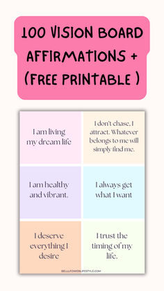 100 vision board affirmations ( free printable ) Vision Board Idea Pictures, Images For Vision Board Positive Affirmations, Happy Planner Vision Board Ideas, Vision Board Ideas Printables, Vision Board Categories Printable, Printable Vision Board Quotes, Affirmations Printable Free, Vision Board Planner Free Printables, Vision Board Worksheet Free Printable