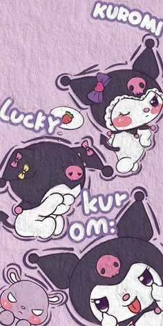 three stickers with cartoon animals on them and the words lucky, luv omm