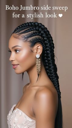 Boho Jumbo Cornrow Side Sweep for a Stylish Look 🌿 9 Braids Hairstyle, Beautiful Cornrows Black Women, Elegant Cornrow Hairstyles, Braid Styles For Curly Hair, Ethiopian Women Hairstyles, Woman Braids Hairstyles, Braids Front Of Head, Trending Cornrows Hairstyles, Large Cornrows Braids Black Women